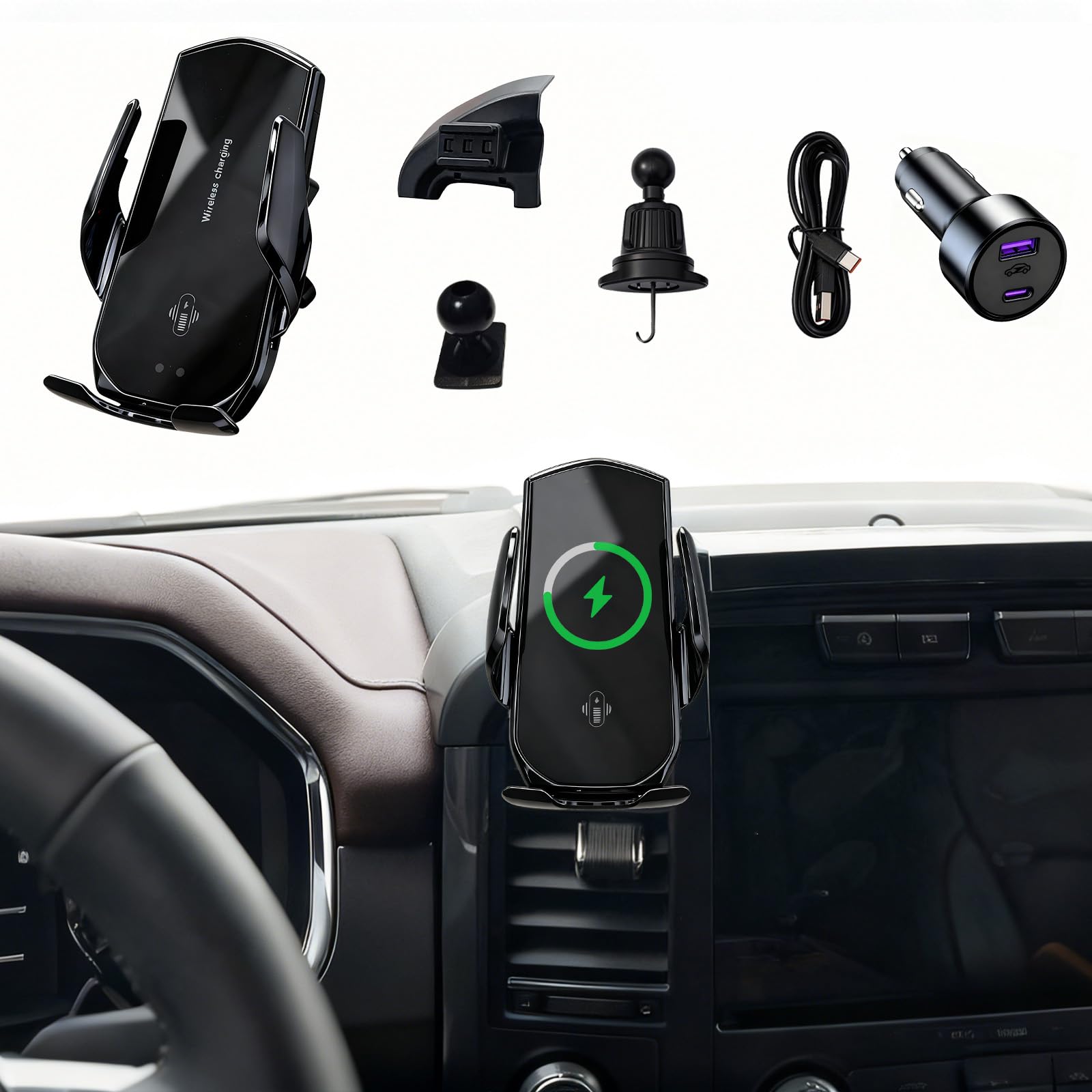 Car Phone Holder for Ford F-150 2021 2023 15W Fast Wireless Charging Auto-Clamping Vent Phone Mount 360 Adjustable