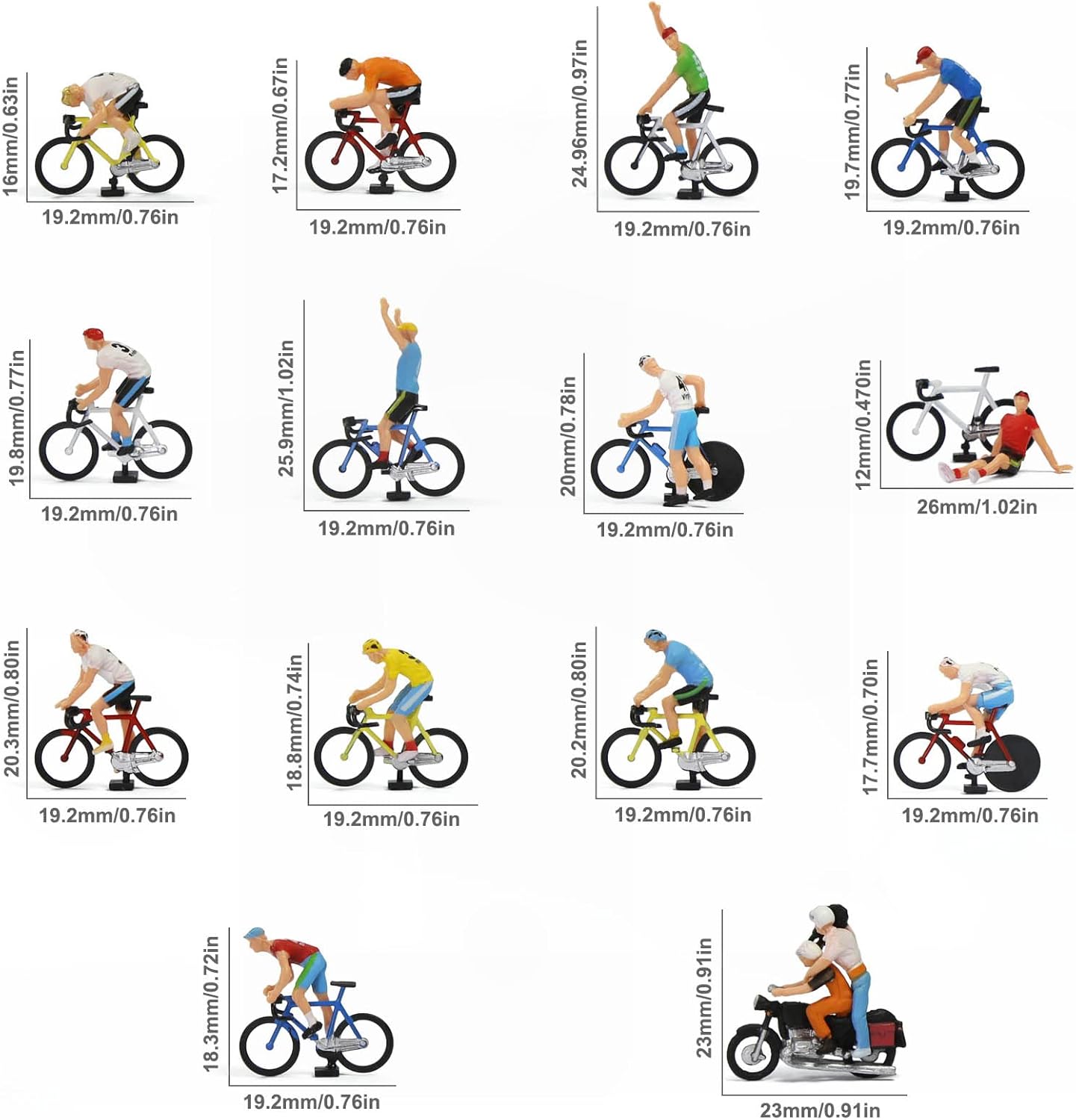 Evemodel P8722 Model Cycling Scene HO Scale 1:87 Cyclist Photographer 15 Poses Bike Motorcycle
