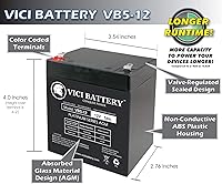 Vista 2 de VICI Battery La batería del UPS de 12V 5Ah reemplaza el producto de la marca Leoch LP12-4.5 T2, LP 12-4.5 de 4.5 Ah