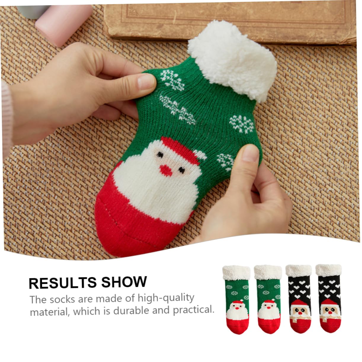 COLLBATH Funny Christmas Socks for Toddlers Non-slip Grip Socks Warm Thick 2 Pairs Xmas Themed