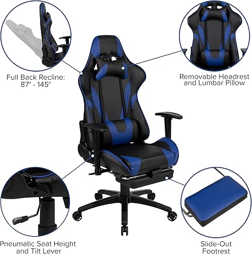 Miniatura 160 de Flash Furniture Juego de escritorio para juegos negro y silla de carreras blanco/negro con soporte para tazas, gancho para auriculares y soporte