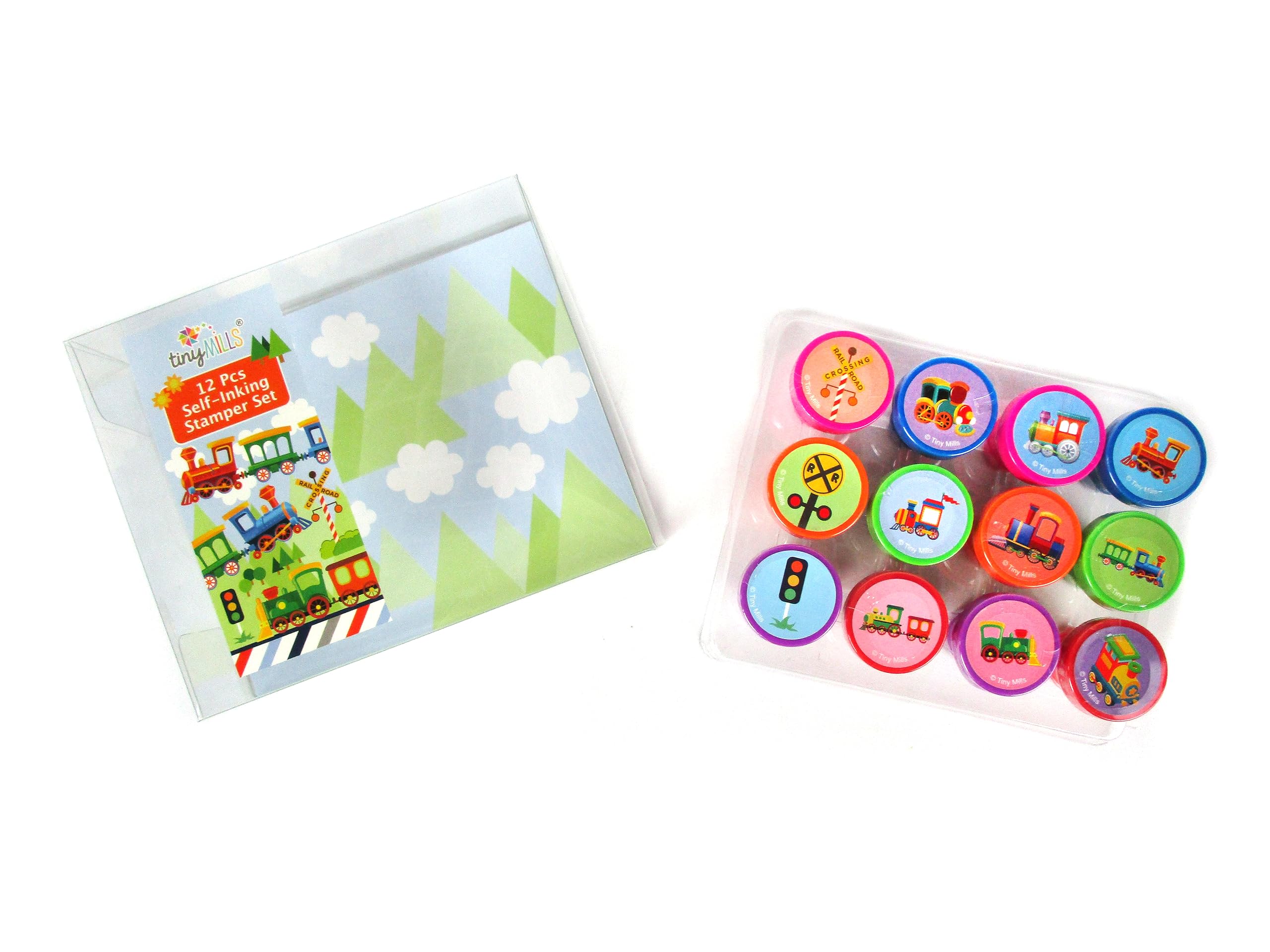 TINYMILLS 12-teiliges Zug-Stempel-Set für Kinder – Zugstempel-Set, Geschenk, Partyzubehör