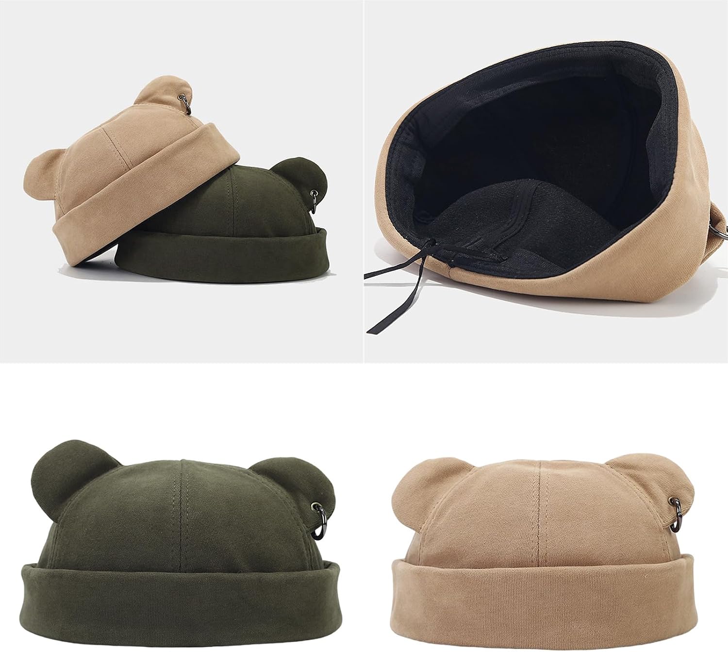 Unisex Bear Ear Brimless Hat, Thickened Warm Winter