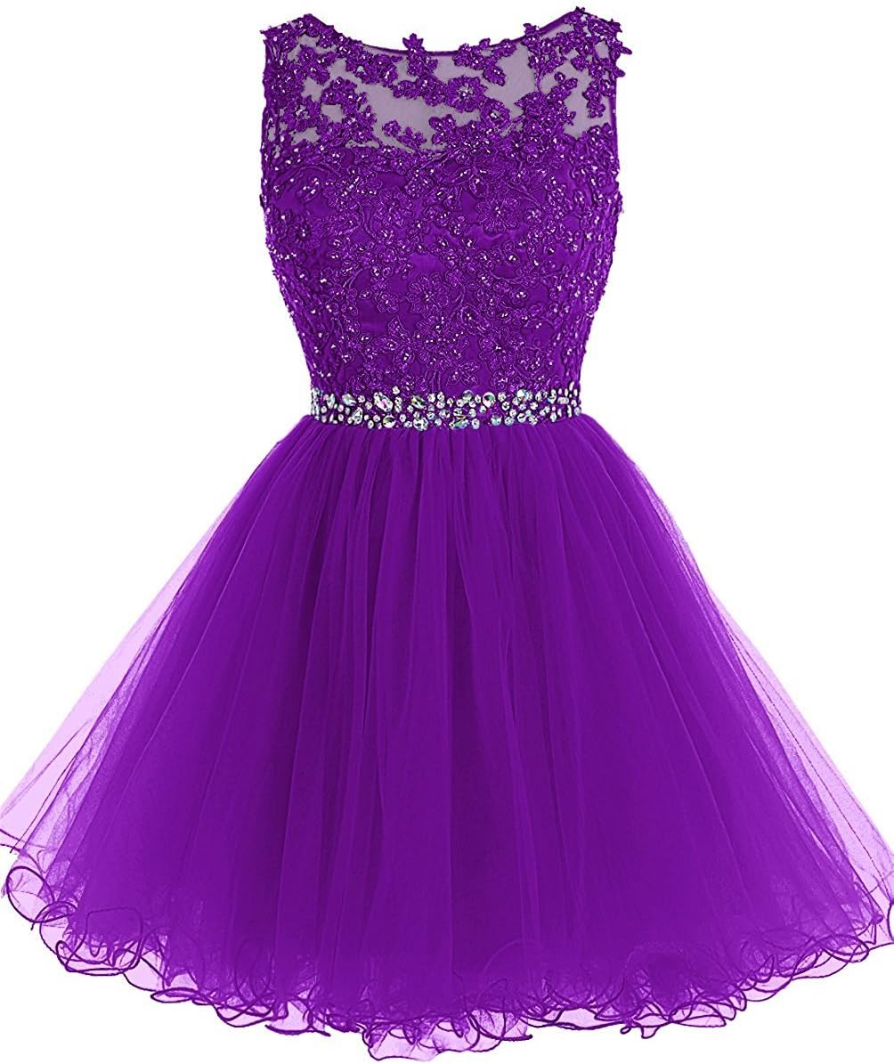 Women's Beaded Short Tulle Prom Dress Lace Homecoming Dresses Cocktail Dress