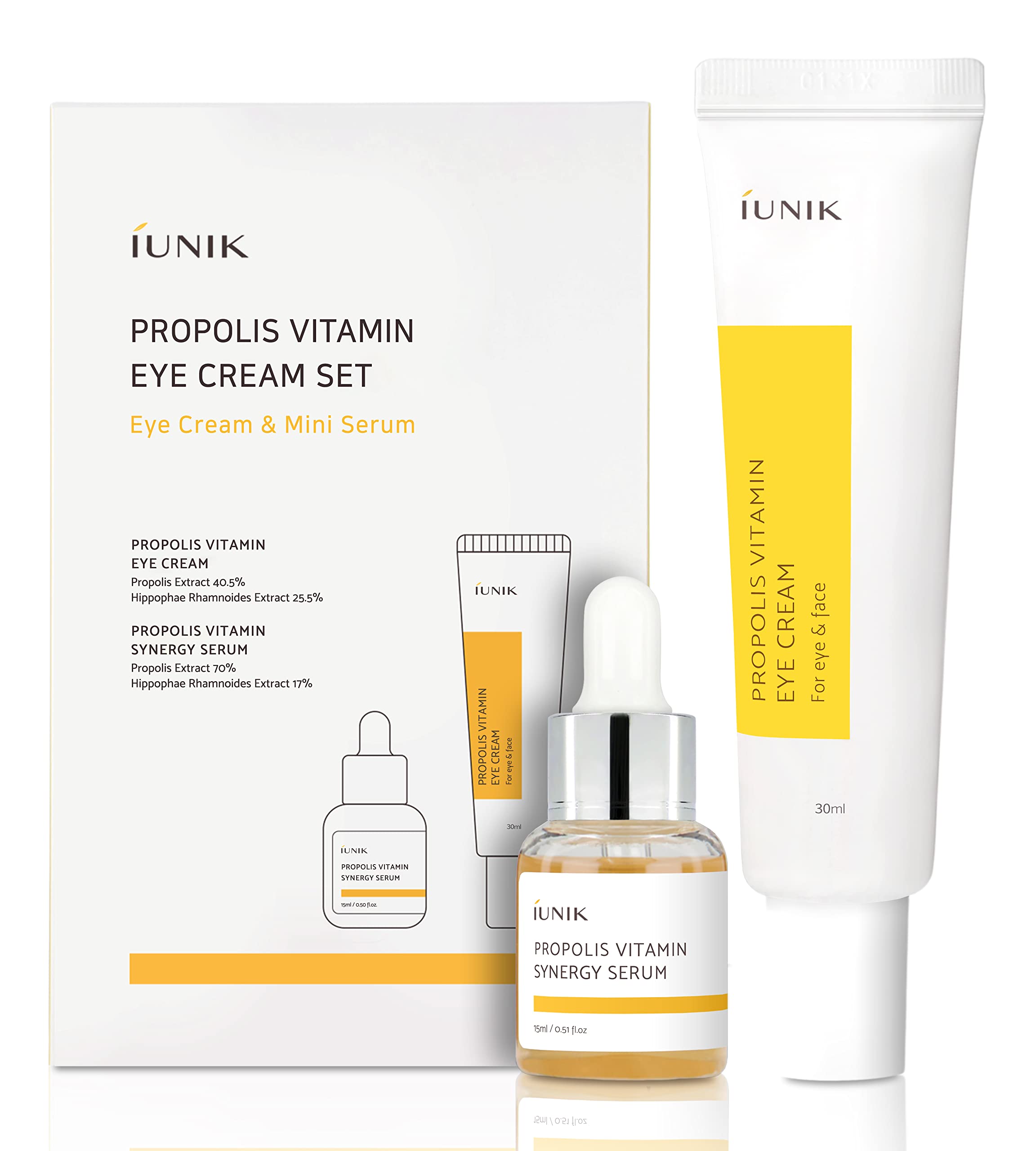 Propolis Vitamin Eye Cream Set (Eye Cream 1.01 fl.oz. & Mini Serum 0.51 fl.oz.) - Featuring Propolis Extract, Buckthorn