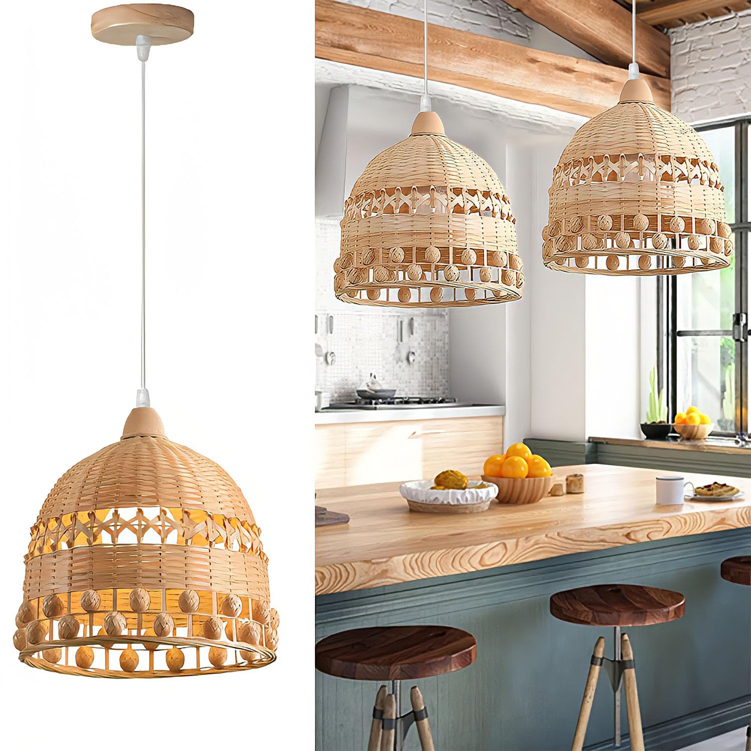 LIGKIN Hanglamp, bamboe, geweven kroonluchter, rotan, boho-stijl, bamboe, 24 cm, lampenkap, vintage plafondlamp, decoratieve plafondlamp voor restaurant, keuken, woonkamer, café LIGKIN Hanglamp, bamboe, geweven kroonluchter, rotan, boho-stijl, bamboe, 24 cm, lampenkap, vintage plafondlamp, decoratieve plafondlamp voor restaurant, keuken, woonkamer, café