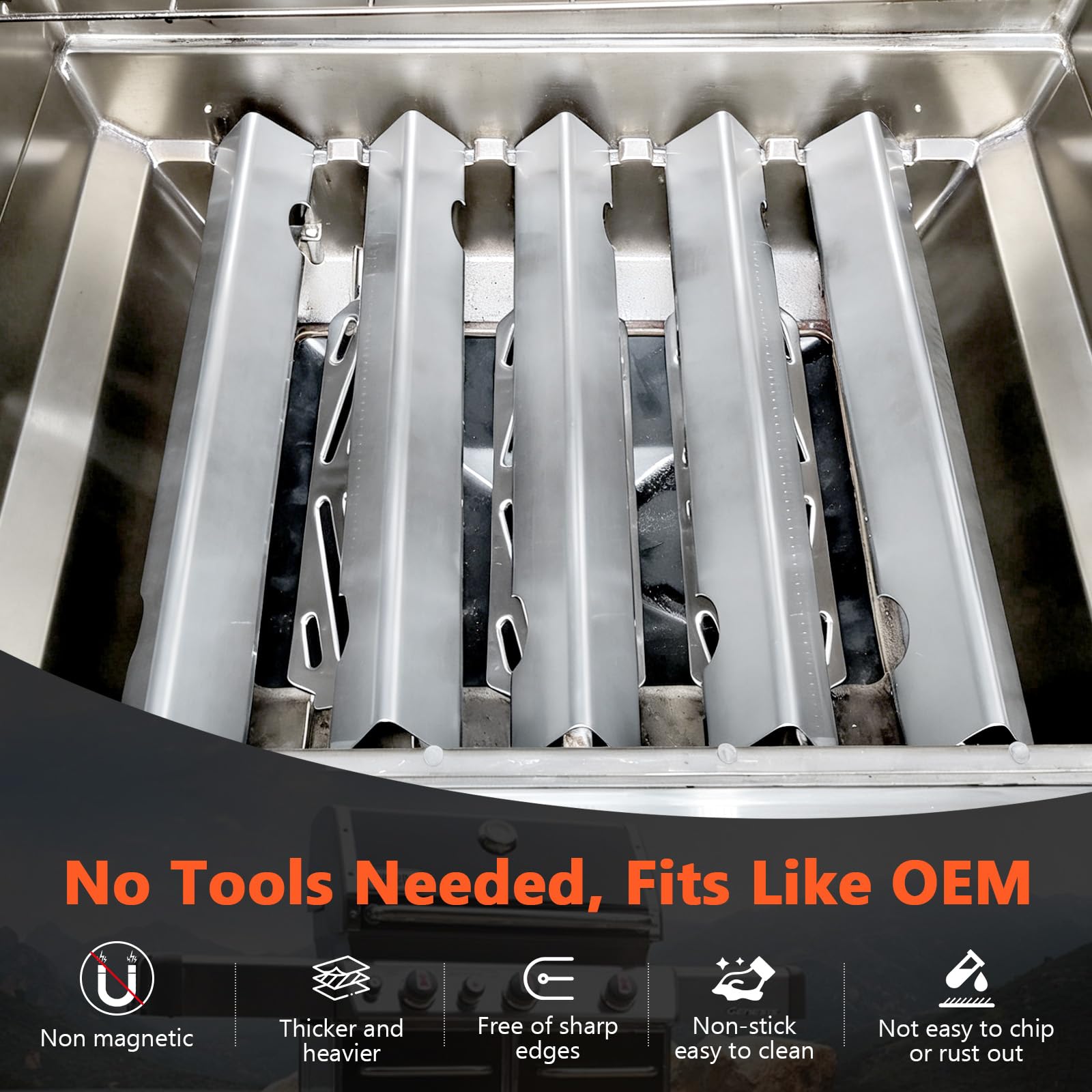 QuliMetal 66795 Flavorizer Bars and 66040 Heat Deflector for Weber Genesis II 300 /LX 300 Series, Genesis II E-310 E-315 S-335 Grill Parts, 304 Stainless Steel Replacement for Weber 66032 66685 (5+3)