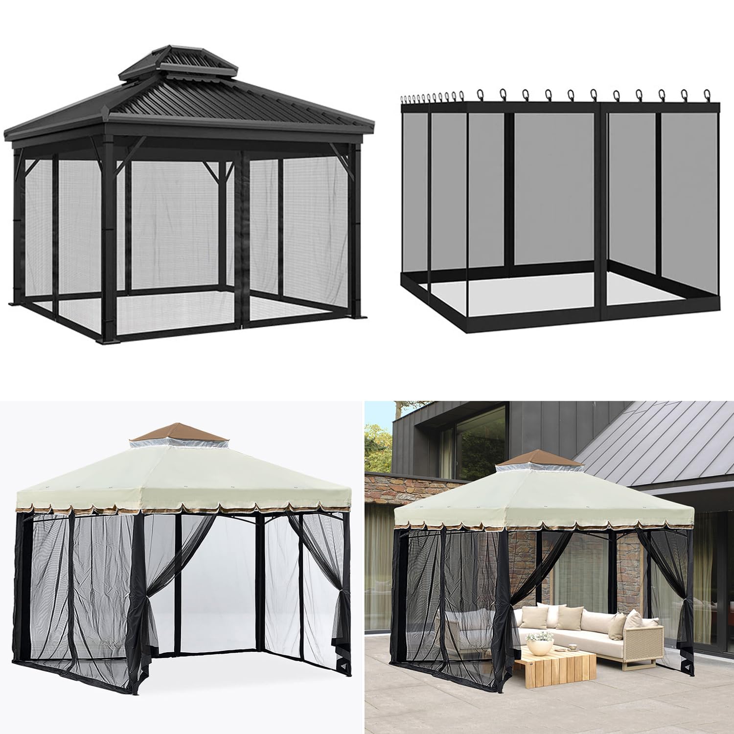 Zanzariera da esterno per gazebo universale ct Sn con pareti laterali in rete a 4 pannelli, perfetta per patio e giardino, soluzione di ricambio 3,5 x 3,5 m
