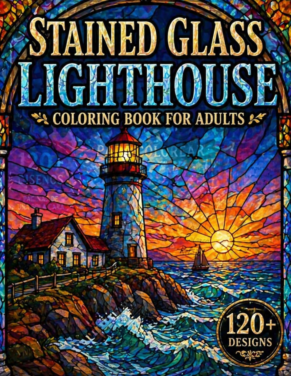 Stained Glass Lighthouse Coloring Book for Adults: 120+ Grayscale Designs of Coastal Lighthouses, Ocean Scenes & Nautical Views for Relaxation and Creativity (Enchanted Interiors Collection)