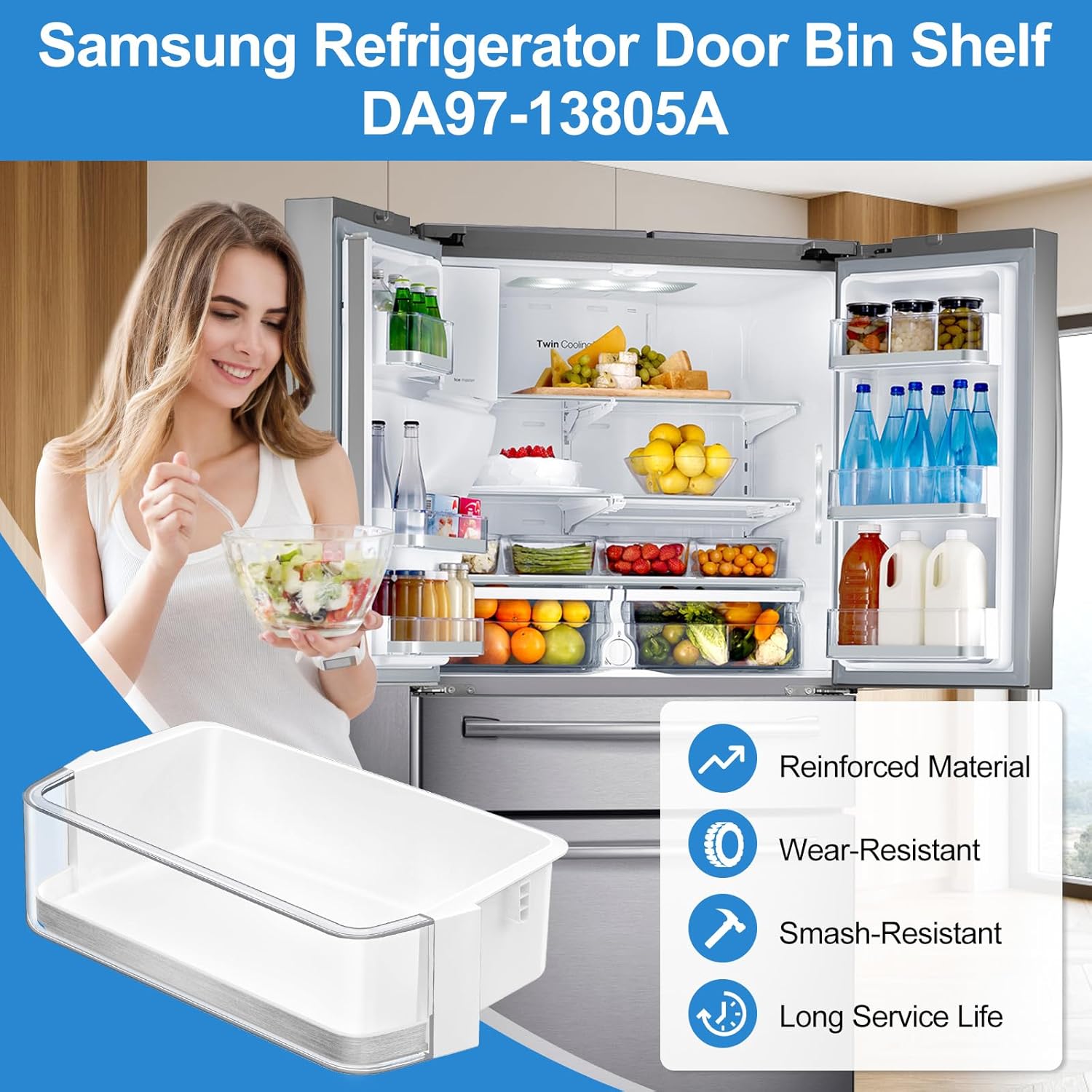 UPGRADED DA97-13805A Refrigerator Door Bin Shelf Compatible with Samsung Refrigerator Door Shelf RF28HMEDBSR RF28HMEDBSG RF24FSEDBSR RF28HMEDBBC RF23HSESBSR Samsung Fridge Door Shelves Right