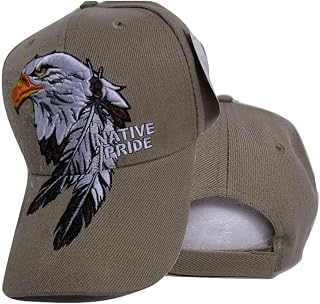 Native Pride American Indian Eagle Feather Shadow Khaki Tan Embroidered Cap Hat