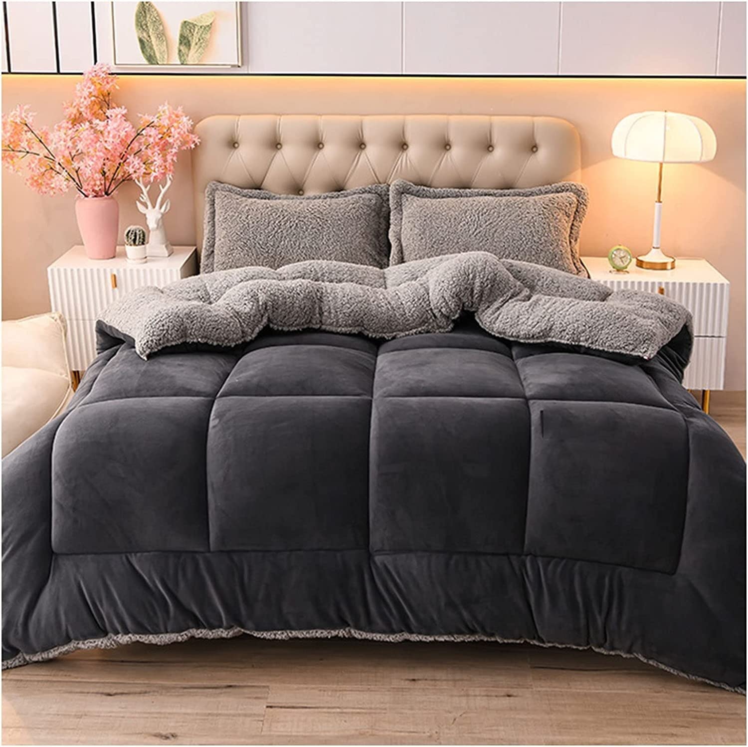 Thicken Comforter Winter Lamb Cashmere Blanket Soft Warm Bed Quilt Bedding for Home Bedroom Queen Quilt(Colour2,180x220cm(3.5KG))
