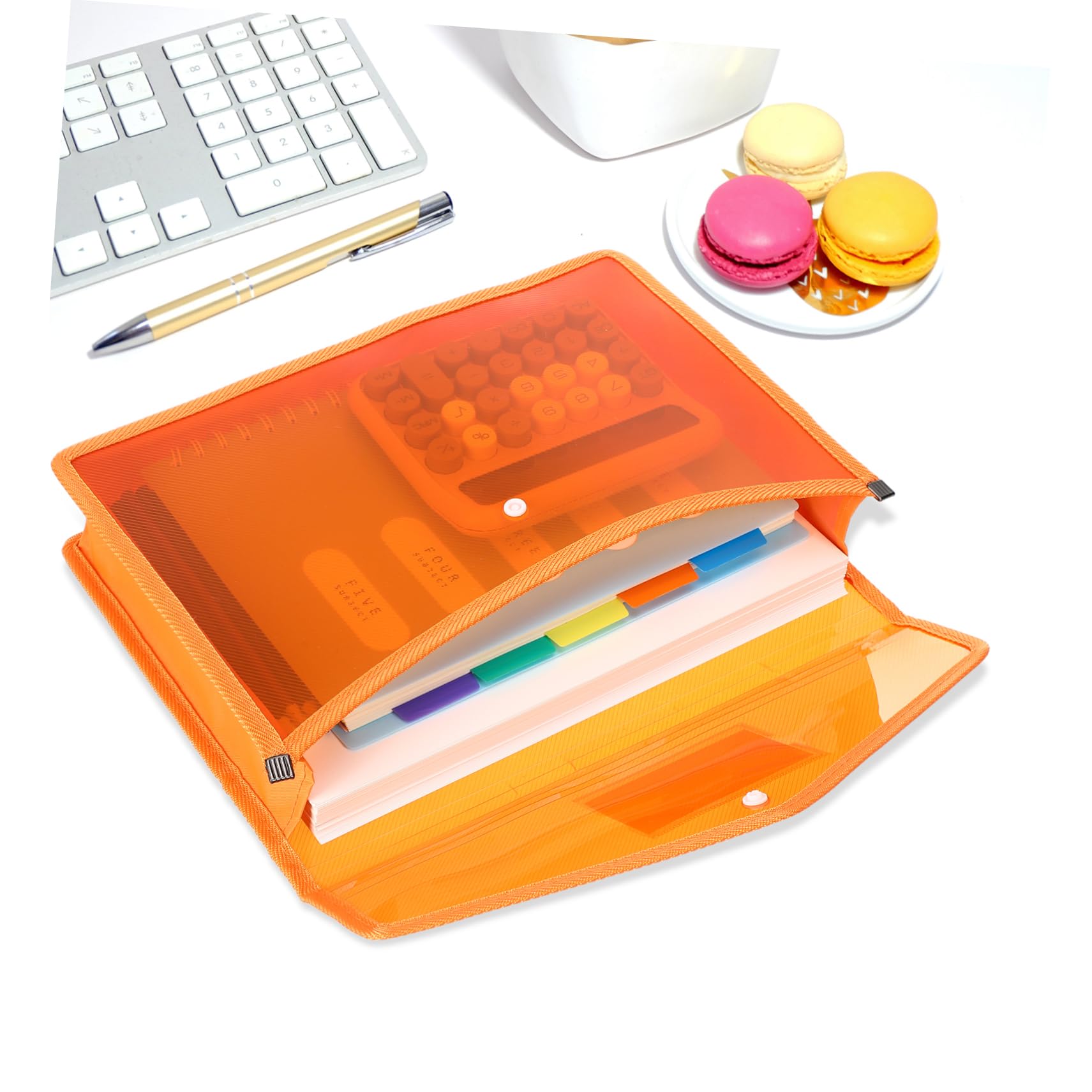 Generico 7 Pezzi Borse Trasparenti per Documenti con Chiusura Pulsante per Ufficio Scuola e Casa Organizer Documenti Vari Arancione