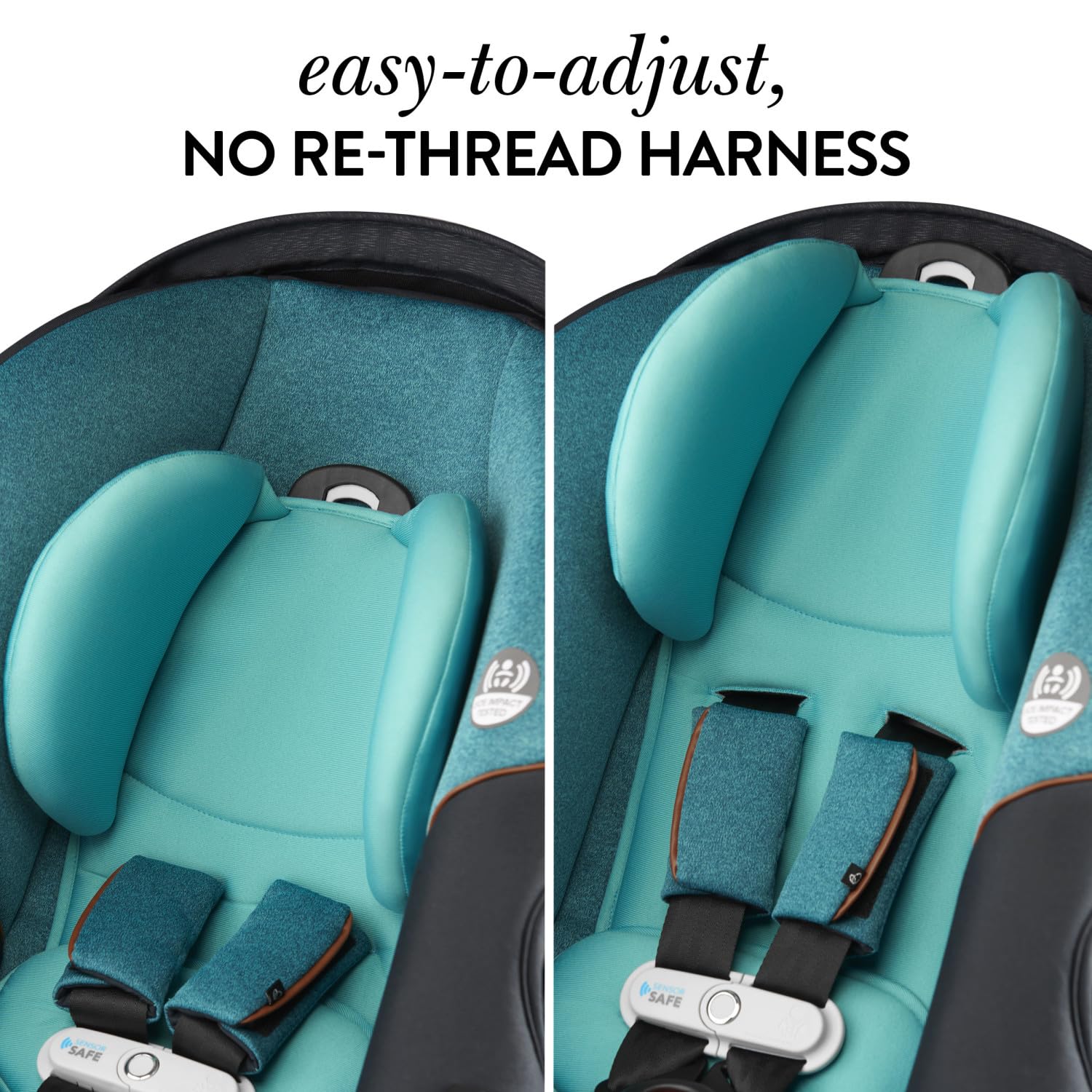 Close-up of the easy-to-adjust, no-rethread harness system