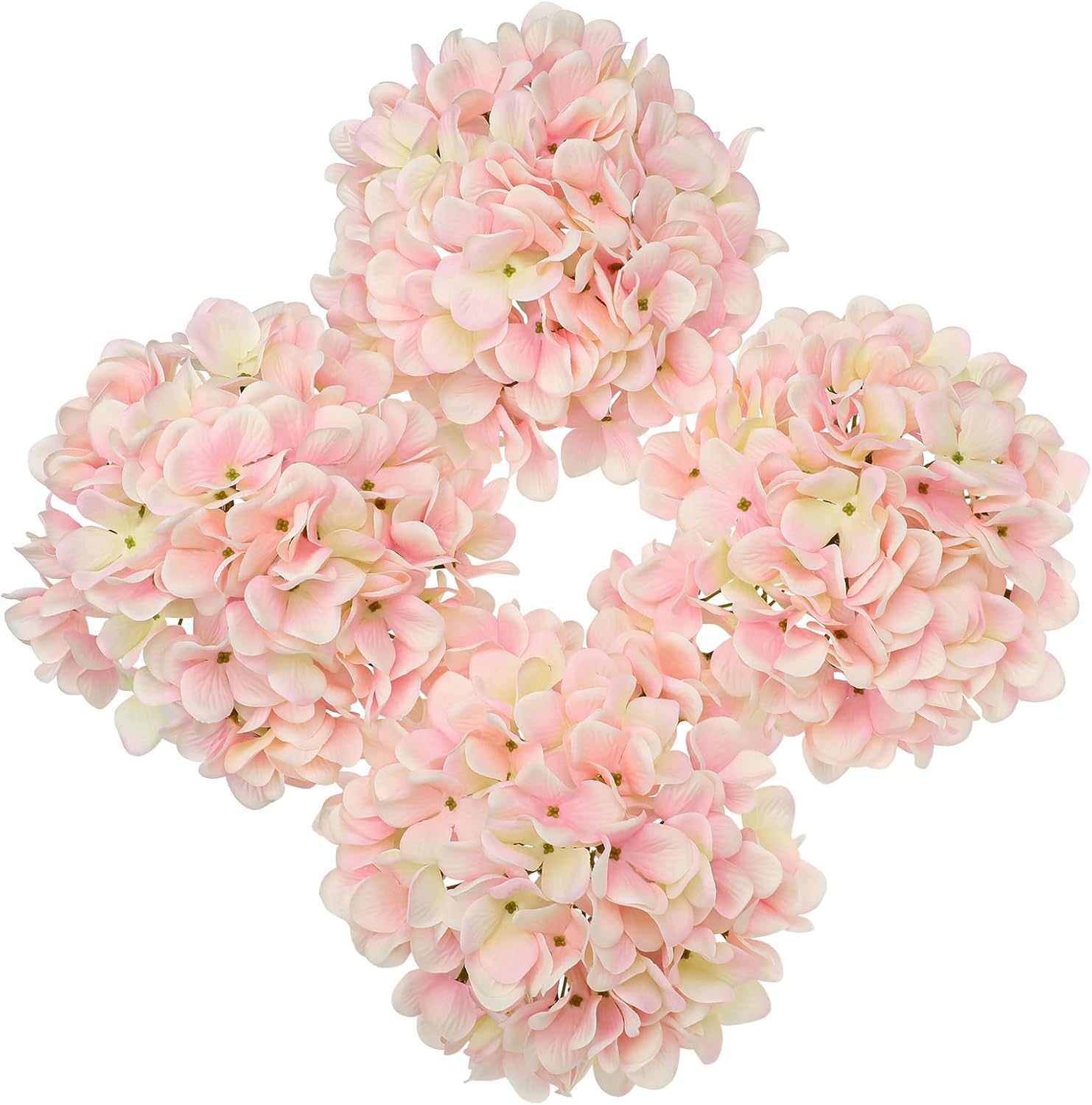 Hollyone Pink Silk Hydrangea Artificial Flowers Heads 7.4inch Large Fake Hydrangea 4Pcs Full Faux Flowers with Stems for Wedding Party Table Centerpieces Flower Arrangement Home Decor