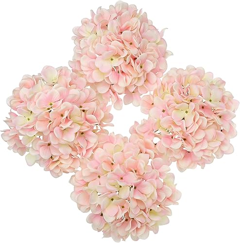 Hollyone Hortensias artificiales de seda rosa de 7.4 pulgadas, 4 piezas de hortensias falsas grandes con tallos para bodas, fiestas, centros de