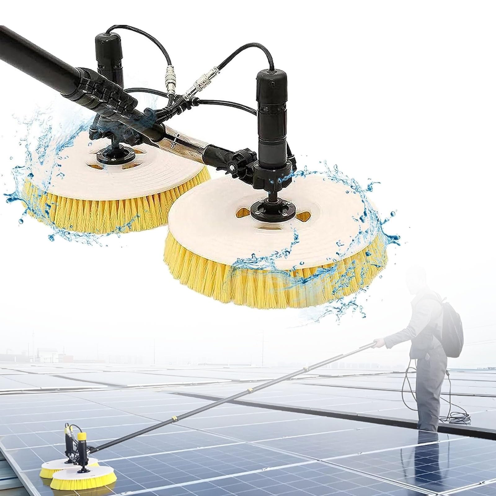 GTHTUHFD Double Head Solar Panel Cleaning Brush & Pole Kit, 3.5-7.5M Adjustable Pole, Efficient Photovoltaic Panel Cleaner For Home,3.5m