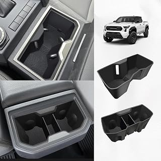 Muslogy Console Front & Rear Cup Holder Inserts for 2024-2026 Toyota Tacoma | Tacoma Accessories Middle Console and Rear Armrest CupHolder Silicone Rubber Organizer 2PCS Set