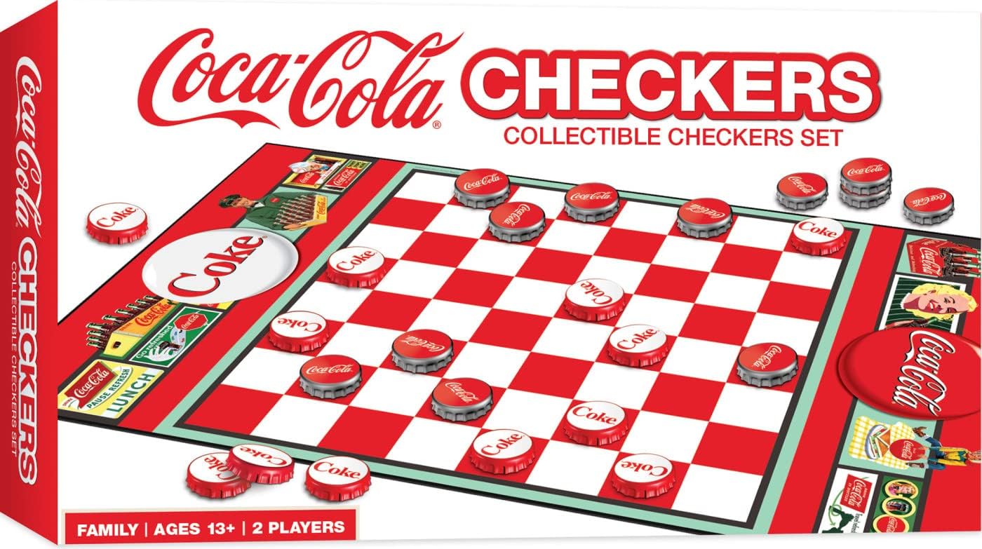 Coca-Cola Themed Checkers Set Board Game โ Officially Licensed, Family Game, Includes 24 Pieces & King Caps, Ages 13+