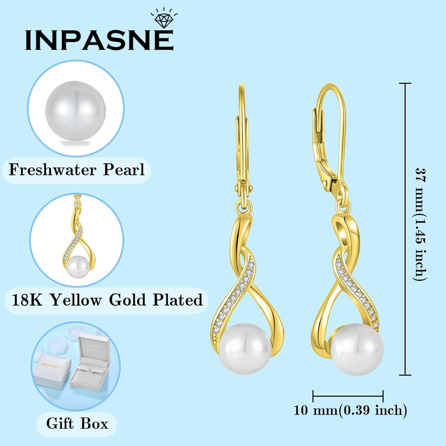 Freshwater Pearl Drop Earrings for Women 925 Sterling Silver Infinity Dangle Leverback Earrings Pearl Jewelry Gifts for Her - Image 6
