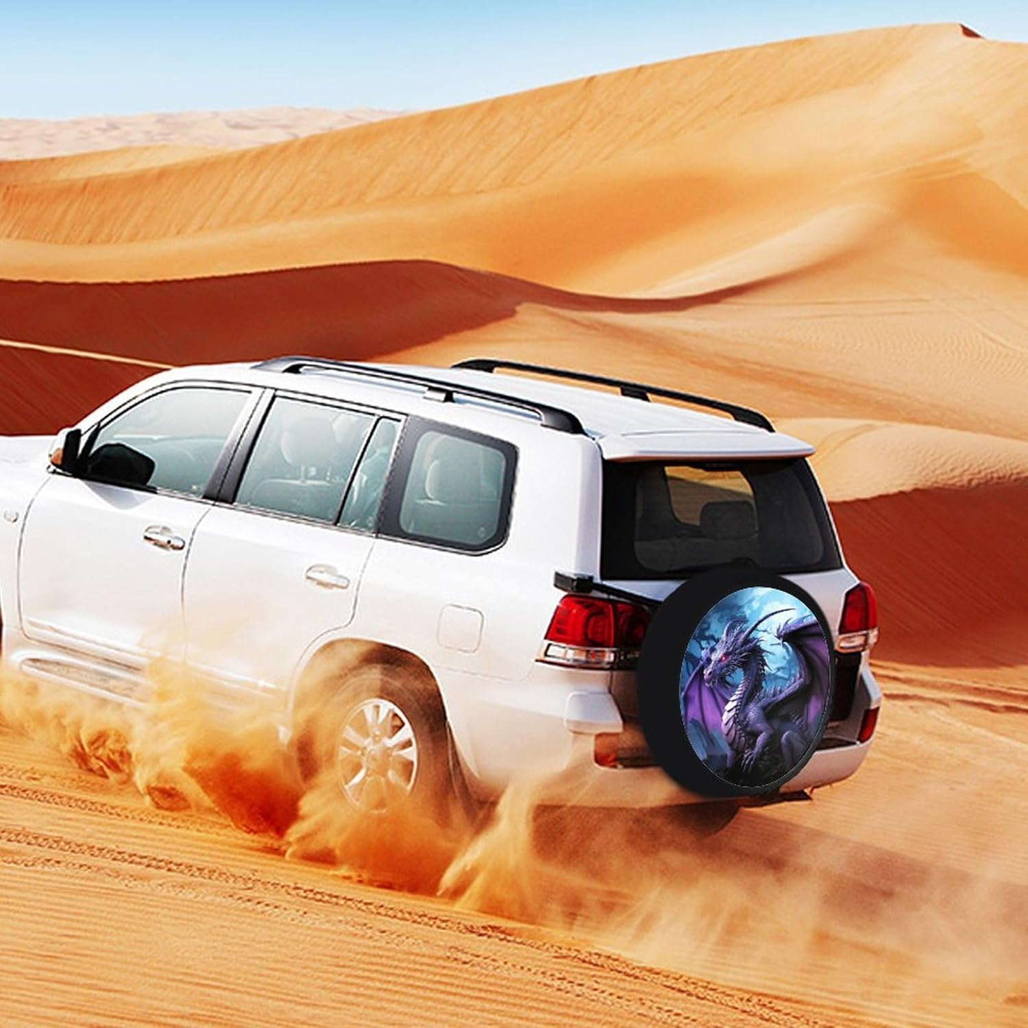 28-34 Inch Thickening Waterproof Tire Cover Purple Dragon Purple Moon Leather Spare Tire Wheel Cover for Jeep Trailer RV SUV Truck