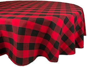 DII 70" Round Cotton Tablecloth, Red & Black Buffalo Check Plaid - Perfect for Fall, Thanksgiving, Christmas, Farmhouse Décor, Picnics & Potlucks or Everyday Use