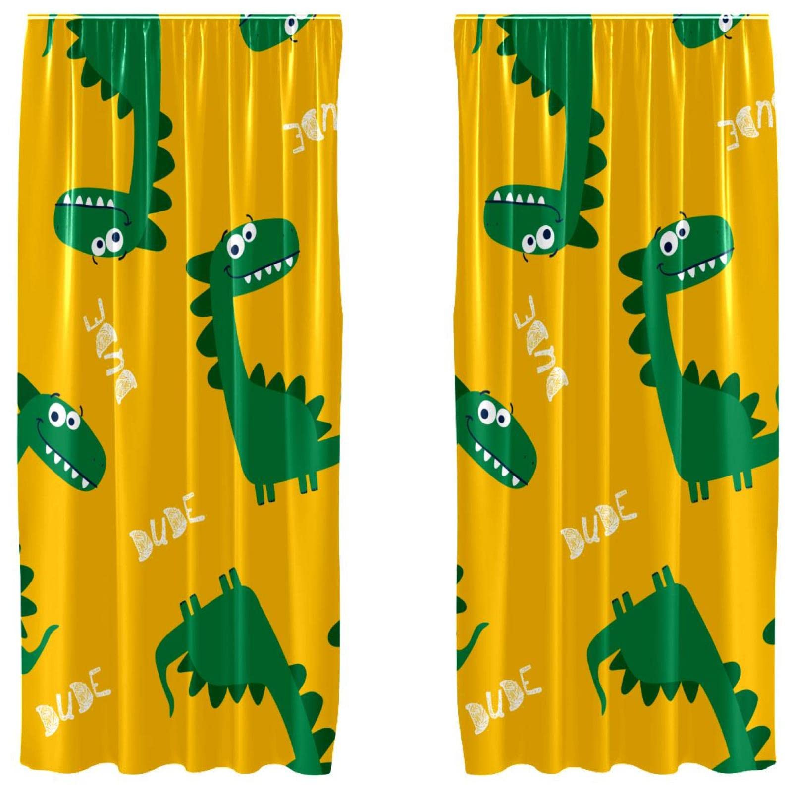 Cortinas de dinosaurio amarillo de 55x84 pulgadas para ventana de sala de estar