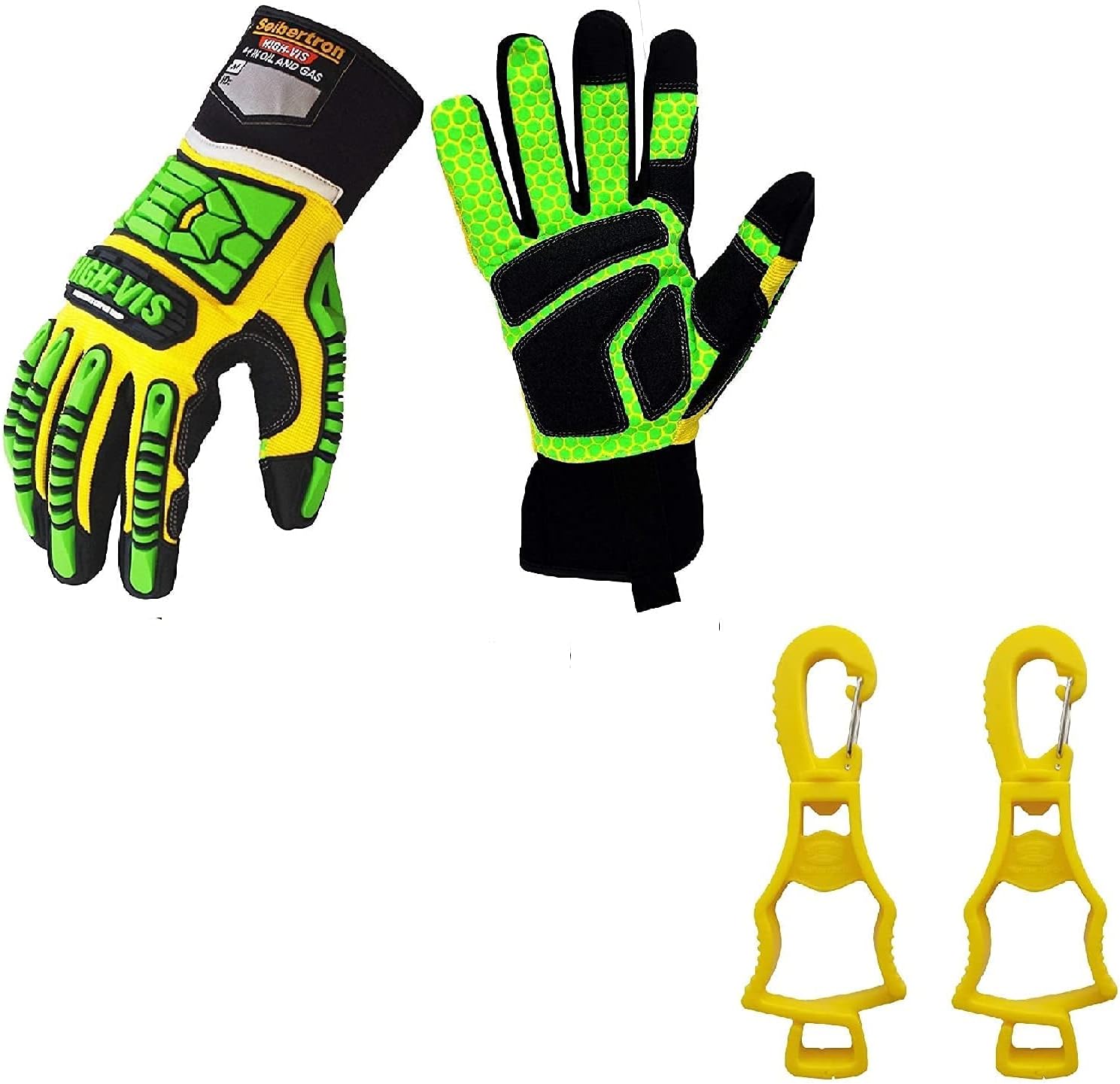 Seibertron HIGH-VIS SDXG2 Gloves L and Glove Clips Yellow
