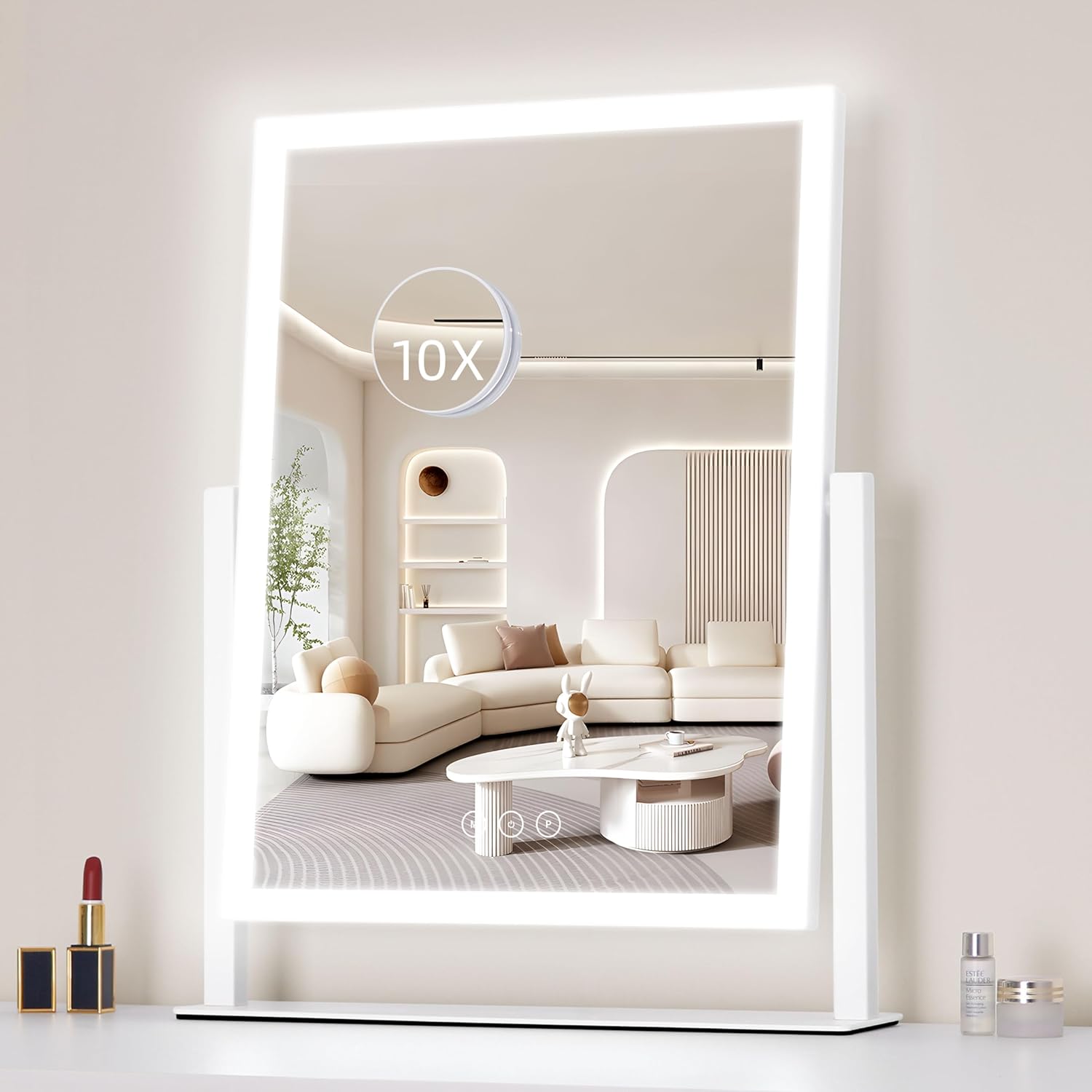 Lighted Makeup Mirror, Hollywood Vanity Mirror with Lights, Three Color Lighting Modes, and 10X Magnification Mirror, Smart Touch Control, 360°Rotation Lighted Makeup Mirror, Hollywood Vanity Mirror with Lights, Three Color Lighting Modes, and 10X Magnification Mirror, Smart Touch Control, 360°Rotation