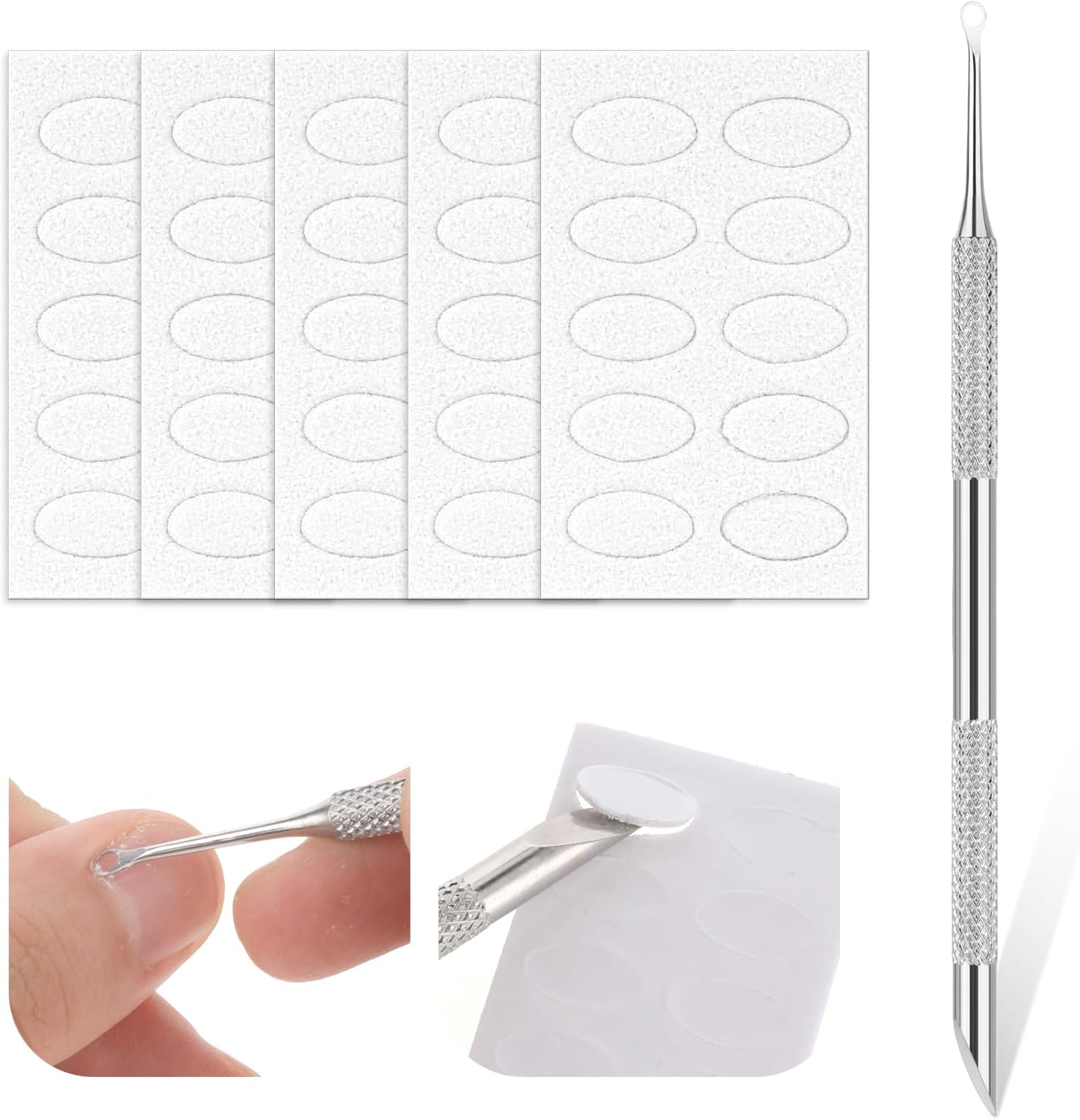 Qianyu 1Pcs Pre-treatment Cuticle Pusher and 5 Nail Sand Polishing Tablets Manicure Dual Ended Nail Cuticle Remover with Self-adhesive Replaceable Sandpaper Nail Art Care tool for Manicure