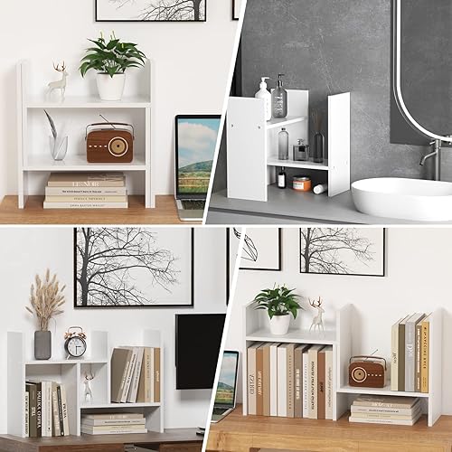 Miniatura 5 de TY ARTS & CULTURE - Organizador de almacenamiento de escritorio de madera expandible, multiusos, estante de exhibición, estante de mostrador,