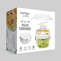 Vista 7 de Bentgo Glass Todo en Uno - Ensaladera Grande de 61 oz con Tapa, Bandeja Estilo Bento de 4 Compartimentos, Contenedor de Salsa de 3 oz y Tenedor