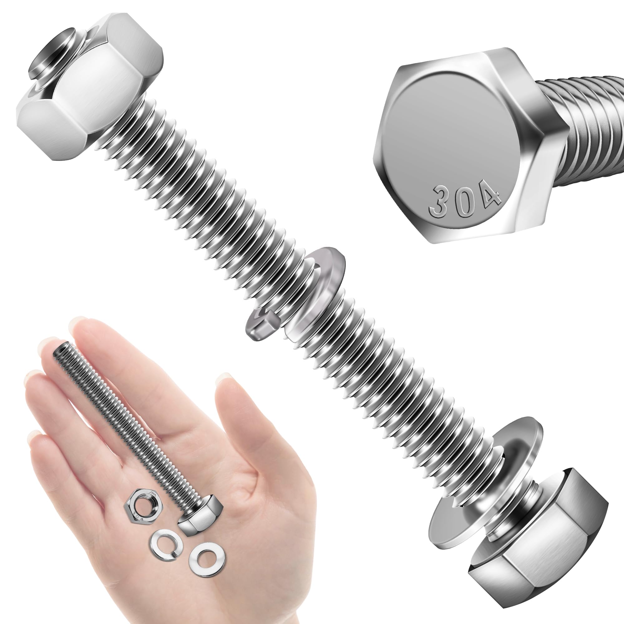 Stainless Steel Hex Bolts & Nuts Kit - 10 Sets -14 Stainless Steel Hex Bolts & Nuts Kit - 10 Sets -14