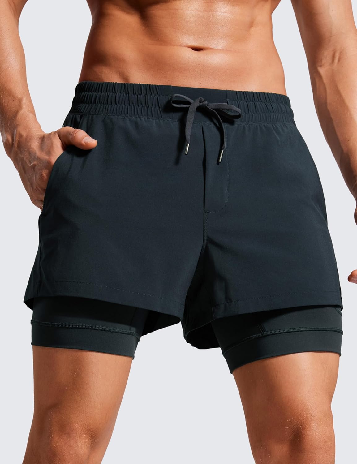 CRZ YOGA 2 in 1 Mens Athletic Shorts 3.5'' with Liner Quick Dry Lightweight for Running Gym with Zip Pockets