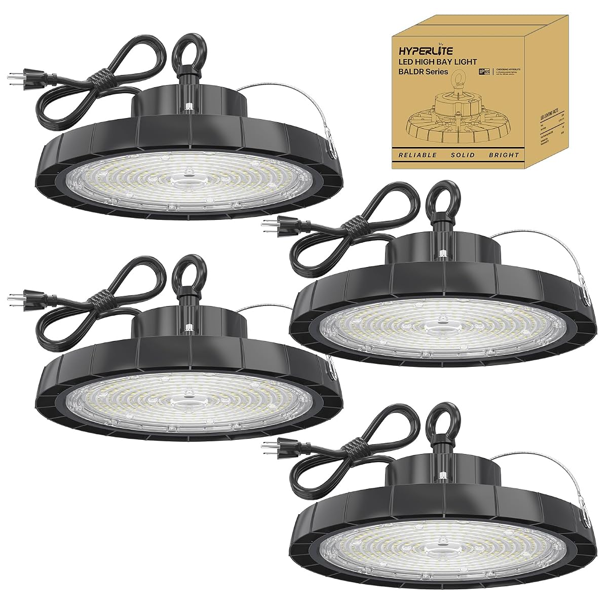 HYPERLITE UFO High Bay Lights: 200W 5000K LED Shop Lights 28000LM 4 Packs