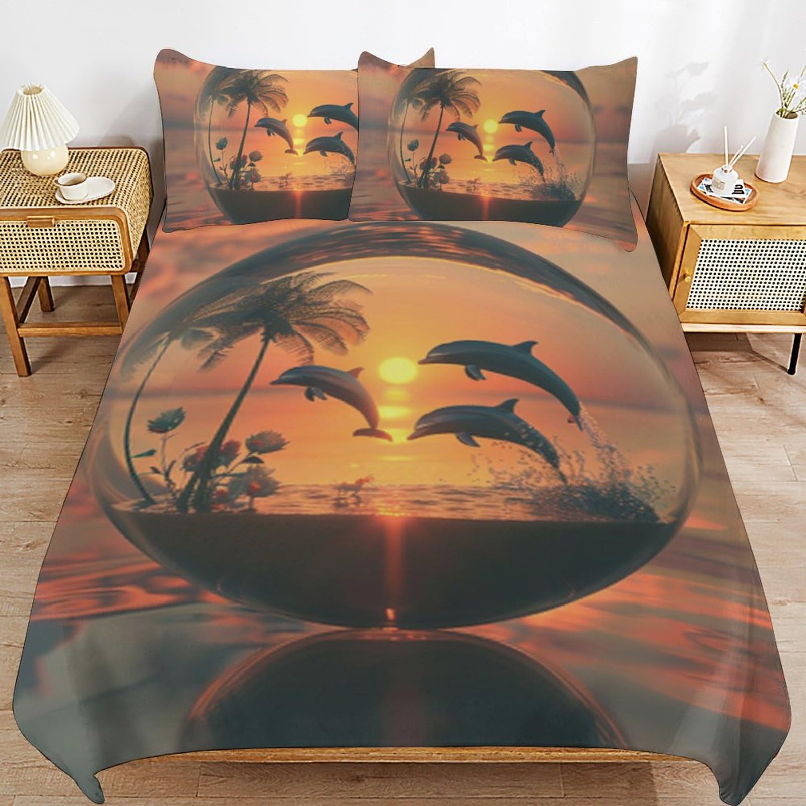 Parure de lit microfibre housse de couette taie 80x80 cm animaux marins