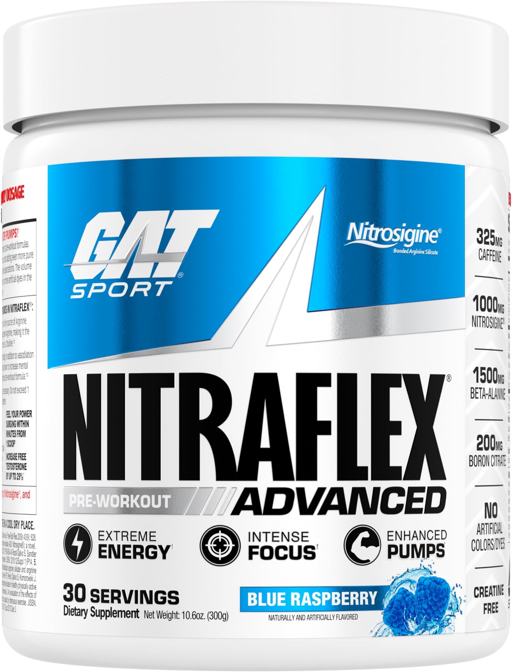 GAT SPORT NITRAFLEX Advanced, Blue Raspberry, 10.6 oz (30 Servings)