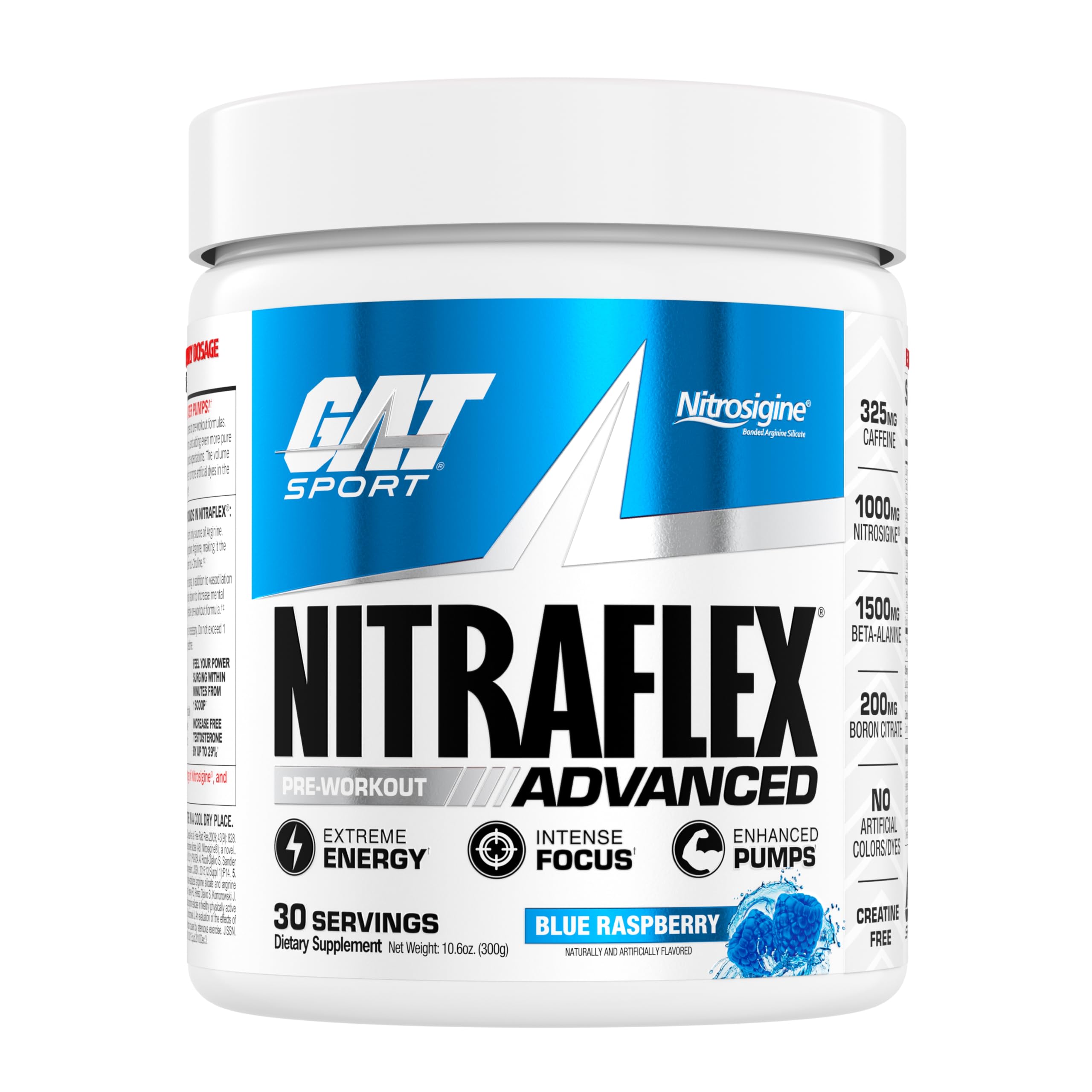 GAT SPORT NITRAFLEX Advanced, Blue Raspberry, 10.6 oz (30 Servings)