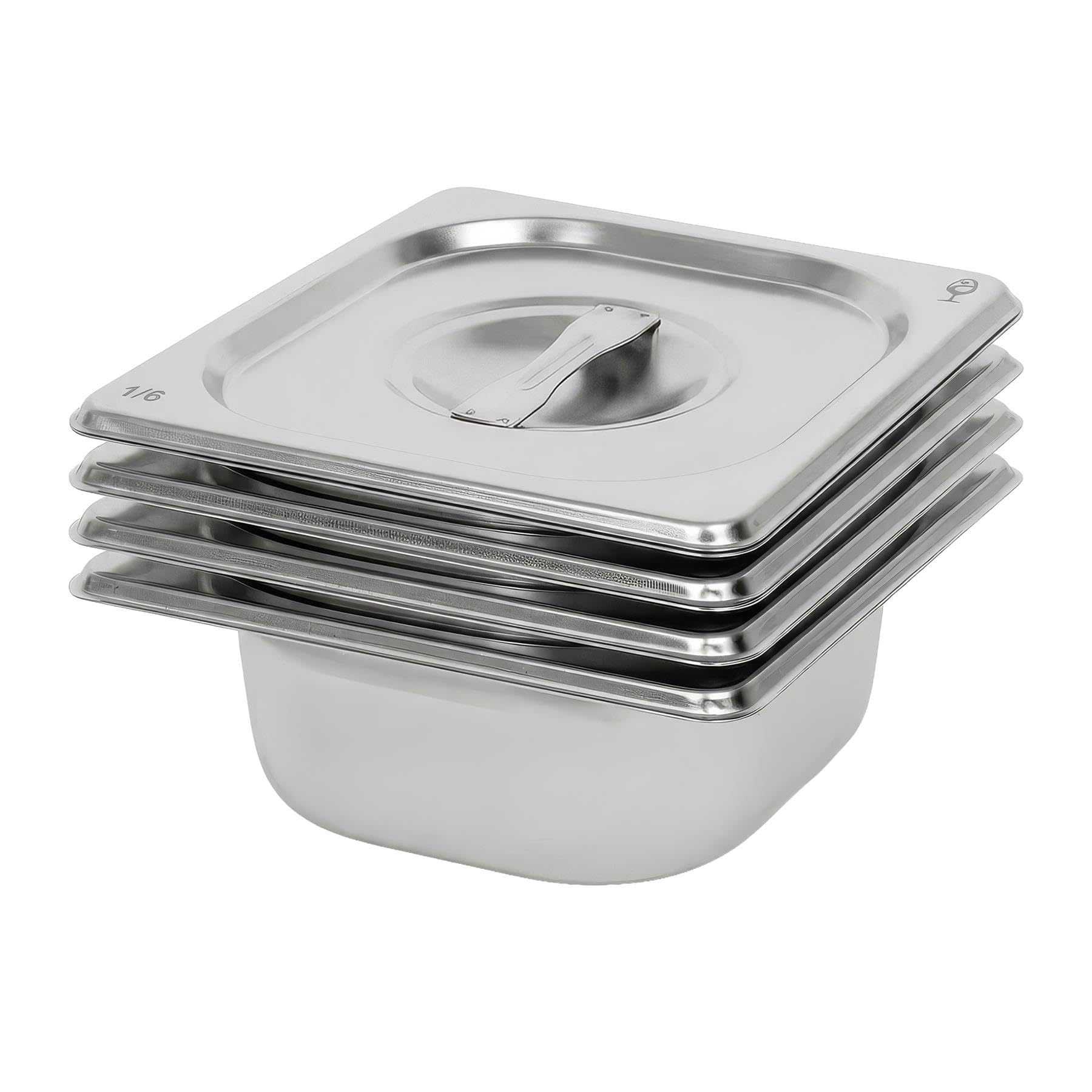 Argon Tableware 1L Gastronorm Containers with Lids 1/6 GN 65mm - 4 Pack | 1/6 GN Pans with Lids, Pack of 4, 65mm Deep, 1L Capacity, Stainless Steel, Dishwasher Safe, Catering & Buffet Use
