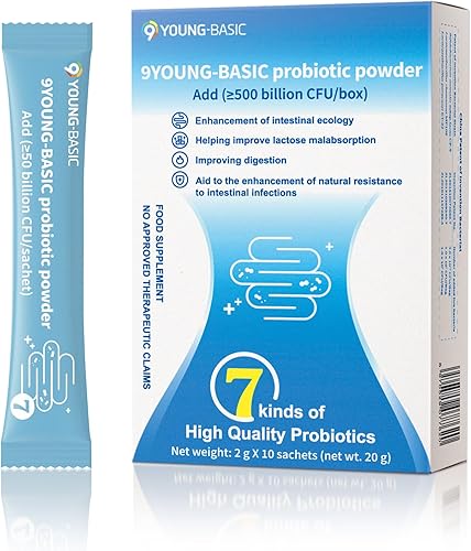 9 YOUNG-BASIC Polvo probiótico orgánico para mujeres y hombres, probióticos 500 mil millones de UFC, fórmula de acción rápida con enzimas,