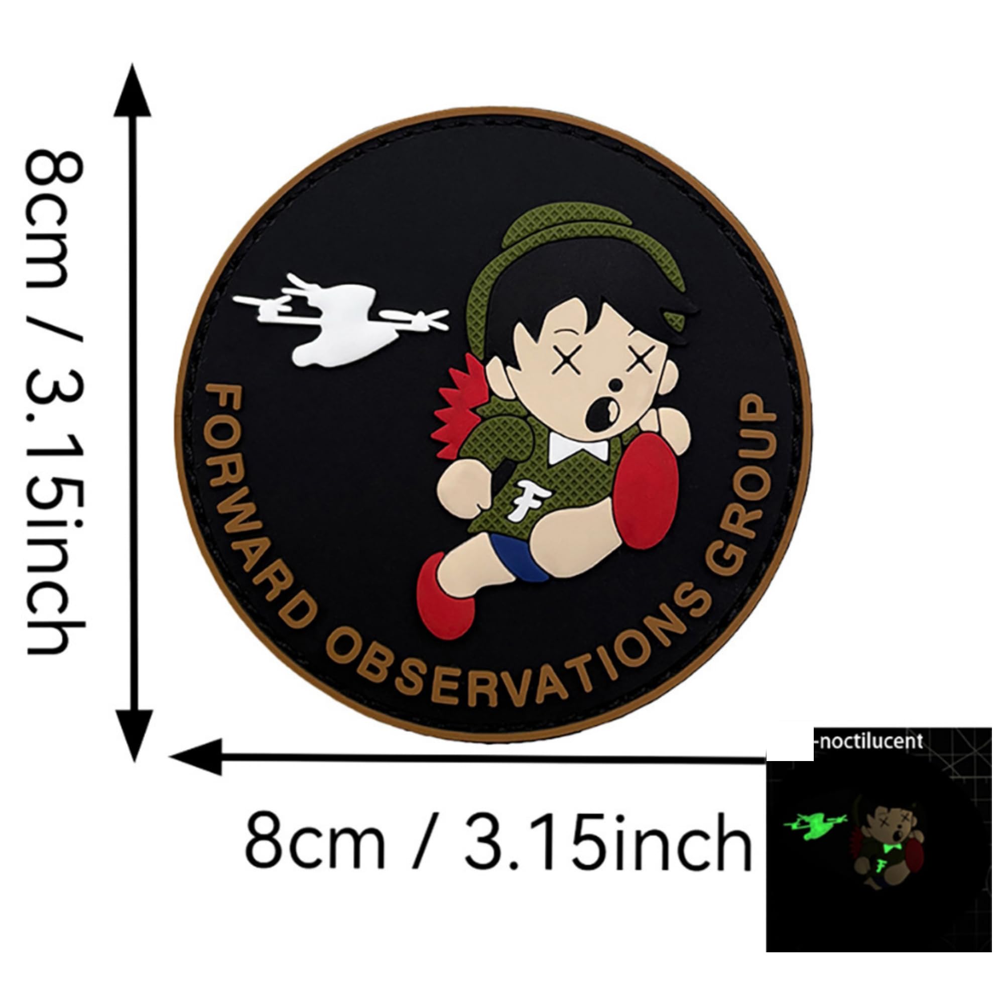 Forward Observations Group taktyczne naszywki z PCW, świecąca w ciemności odznaka morale z haczykowym spodem, 8 cm miękka gumowa opaska UAV (wielokolorowa)