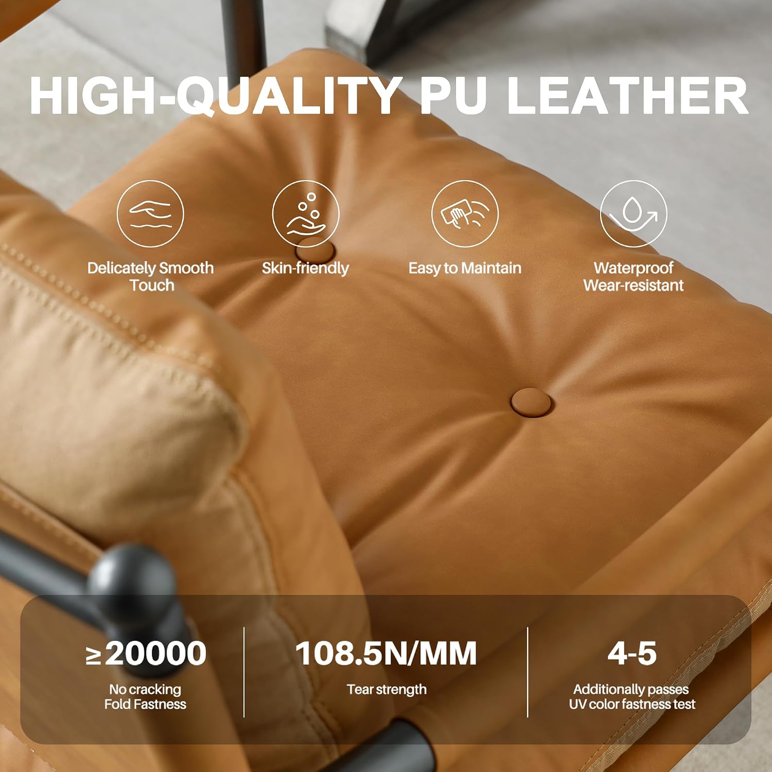 Leather Accent Chair, Mid Century Modern Arm Chair with Black Metal Frame, Single Sofa Chair for Living Room Bedroom (PU-Light Brown)