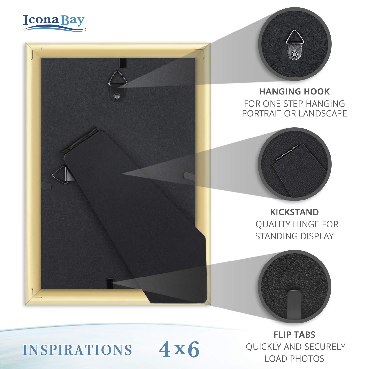 Icona Bay 6x4 Gold Picture Frame Beautifully Detailed Moulding, Contemporary Picture Frame, Wall Mount or Table Top - Image 4