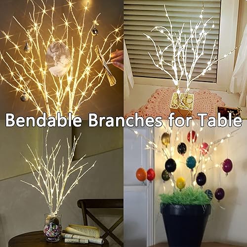 Miniatura 5 de Fudios Ramas de abedul iluminadas de 18 pulgadas, 70 luces LED de sauce blanco con temporizador, funciona con pilas para decoración de Navidad,