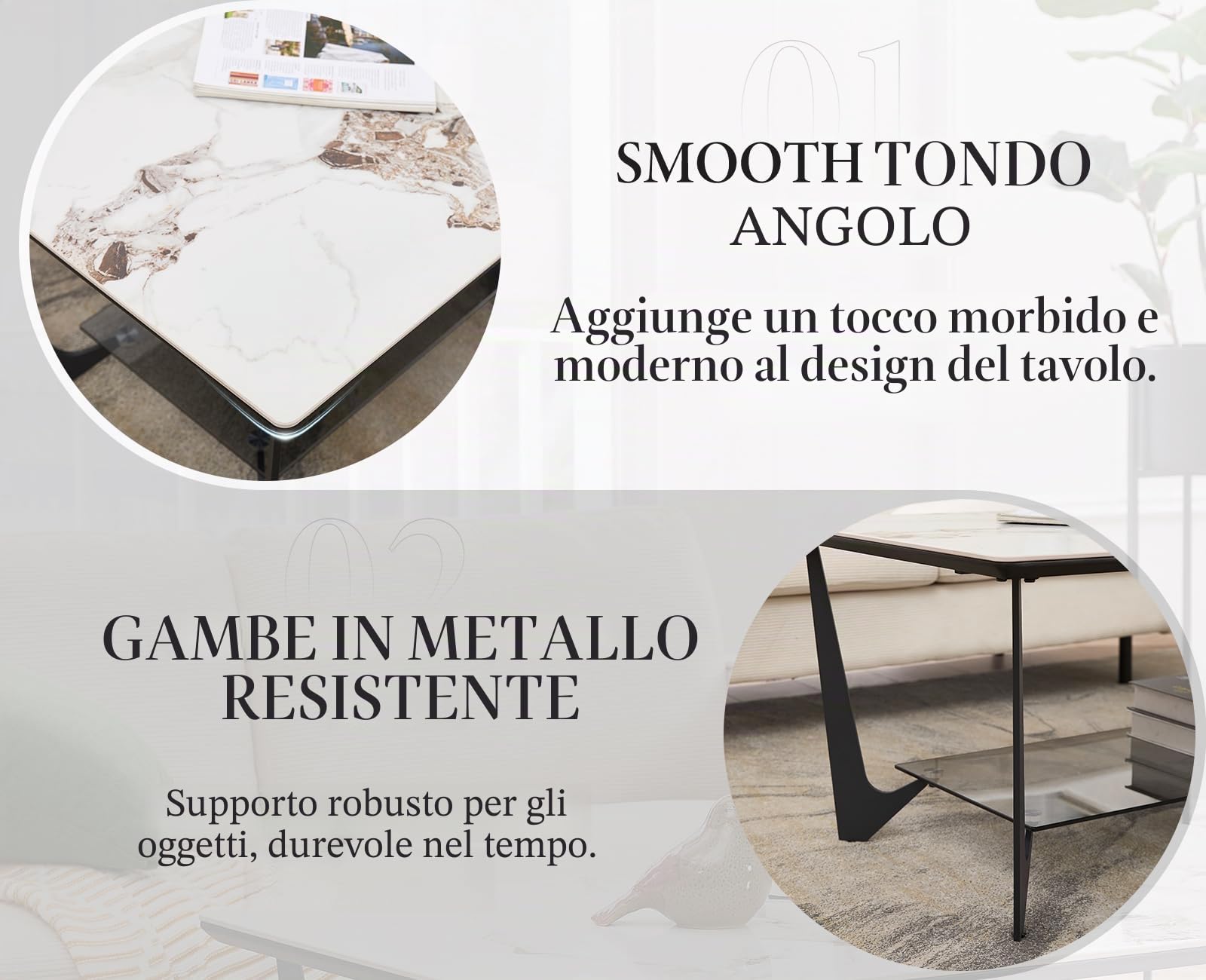 Ya-Home Tavolino Salotto Tavolino da Caffè Tavolino con Ripiano in Vetro Tavolino Basso da Divano Tavolo Salotto Moderno per Soggiorno/Camera da letto/Ufficio, Bianca