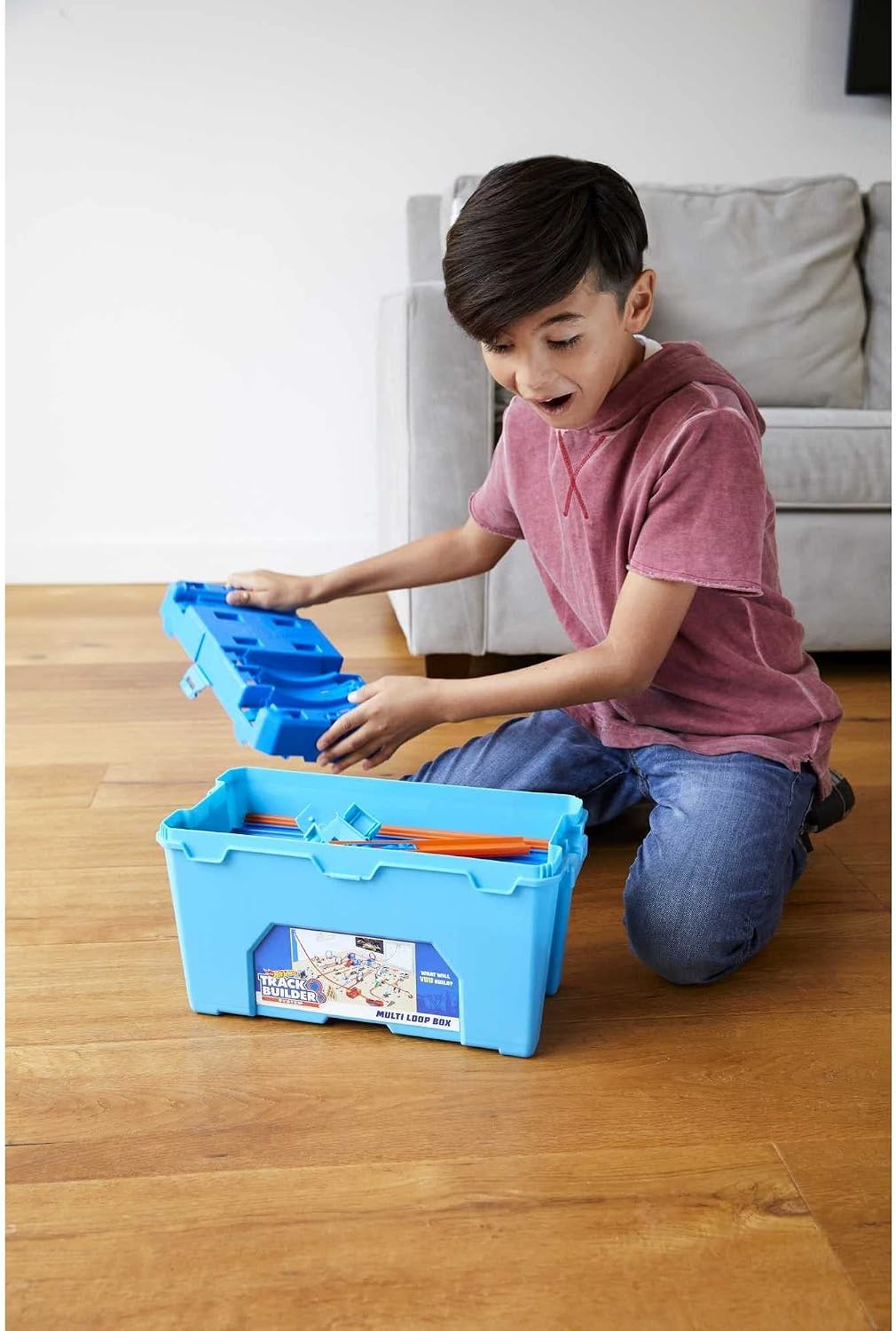 Hot Wheels Track Builder Playset Multi Loop Box, 10-Ft of Track & 1 Toy Car in 1:64 Scale, Features Storage Box