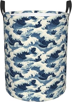 Blue Waves Print Laundry Basket, Dirty Clothes Hamper for Bedroom Decor Aesthetic, Laundry Hamper for Bedroom Apartment College Dorm Room Essentials