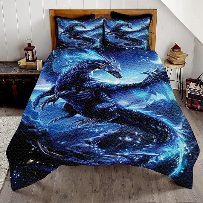 Galaxy Dragon Quilt Set, Dragon Queen Comforter Throw Twin