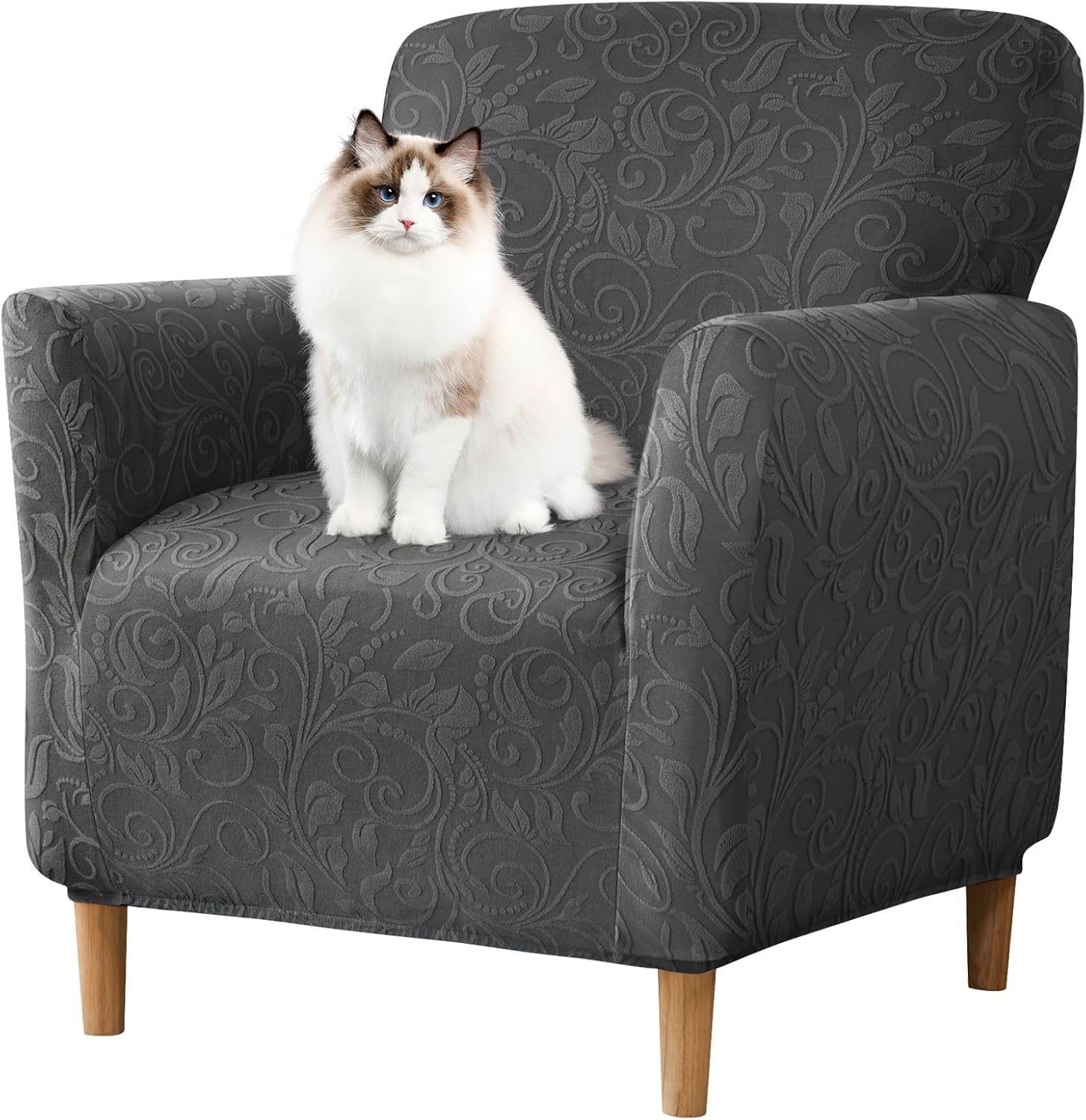Stretch Modern Banquet Armchair Slipcover 1-Piece Accent Chair Covers with Arms Soft Chair Slipcovers for Living Room Armchair Furniture Protector Office Reception Reading Sofa (Dark Gray)