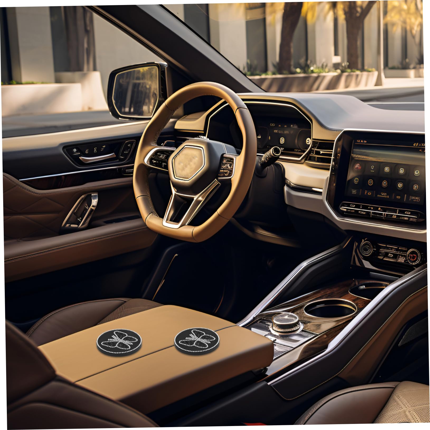 Cabilock Car Coasters Tea Coasters Set Butterfly Rhinestones Non-Slip Mats for Automotive Accessories